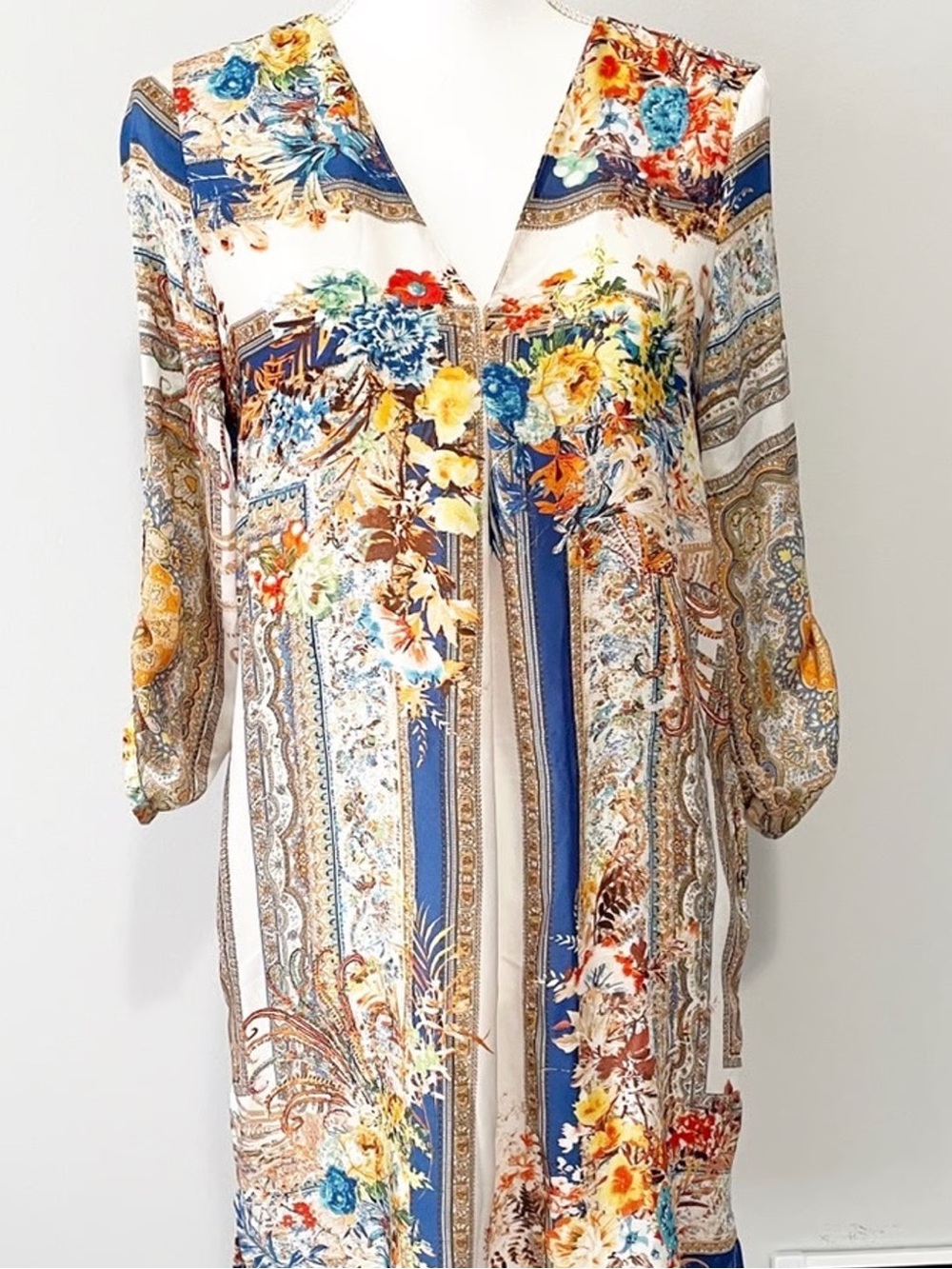 Zara Floral Boho Print Tunic Dress in White, Blue, Yellow, Red
